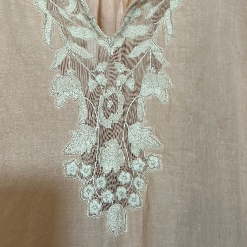 FREE PEOPLE Shimla Embroidered Semi-sheer Blouse Peach Boho Loose 100% Cotton